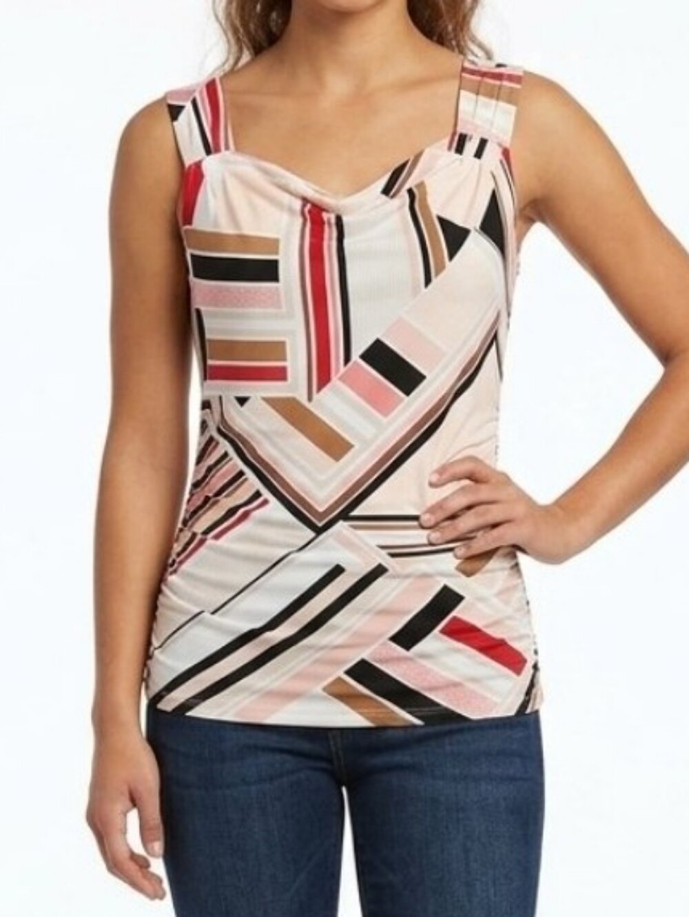 White House Black Market Tank Top Sleeveless Abstract Stretch Pink Tan Brown XS